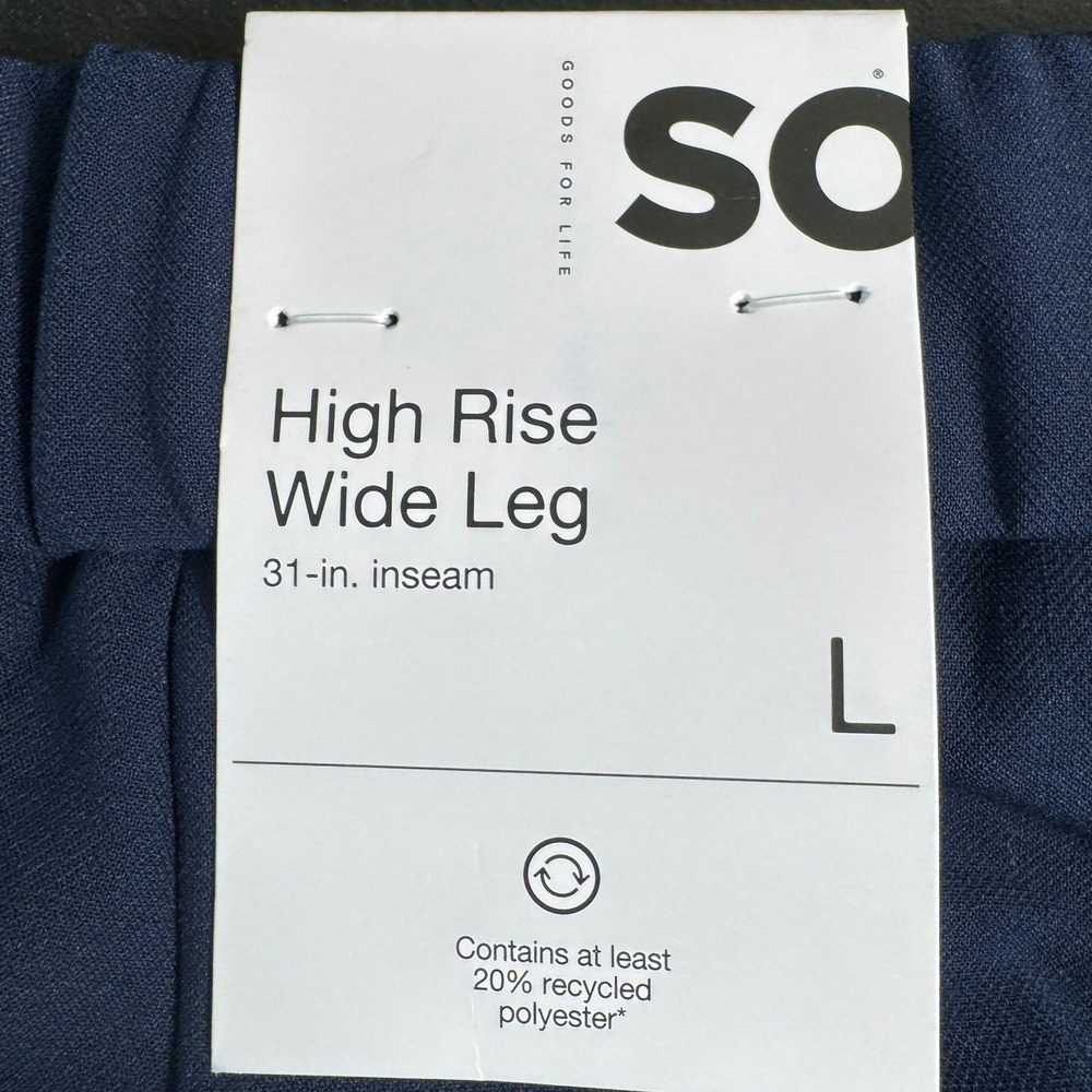 SO Womens High Rise Wide Leg Trouser Navy Blue Pleated Pants JG52X772RS Size L - Picture 4 of 9